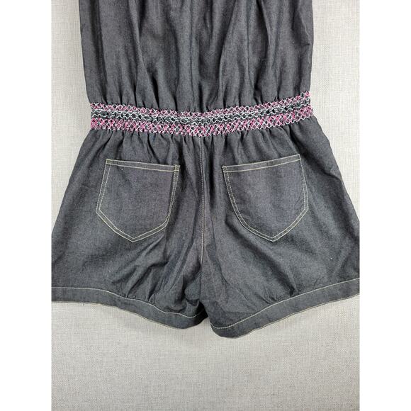 Zawary Womens Romper Shorts Size L Gray‎ Tribal Embroidered Strapless Casual - Picture 10 of 12